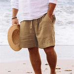 Men's Cotton Linen Drawstring Beach Shorts