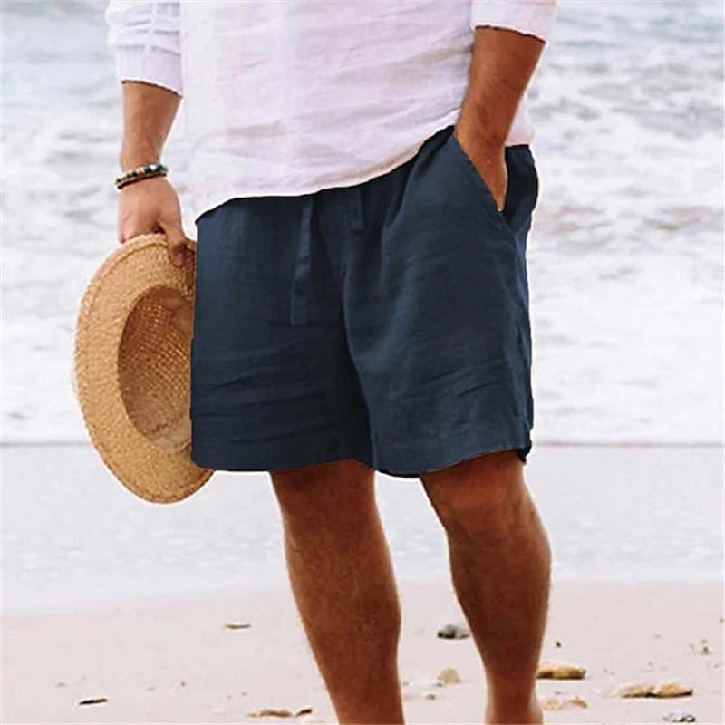 Men's Cotton Linen Drawstring Beach Shorts