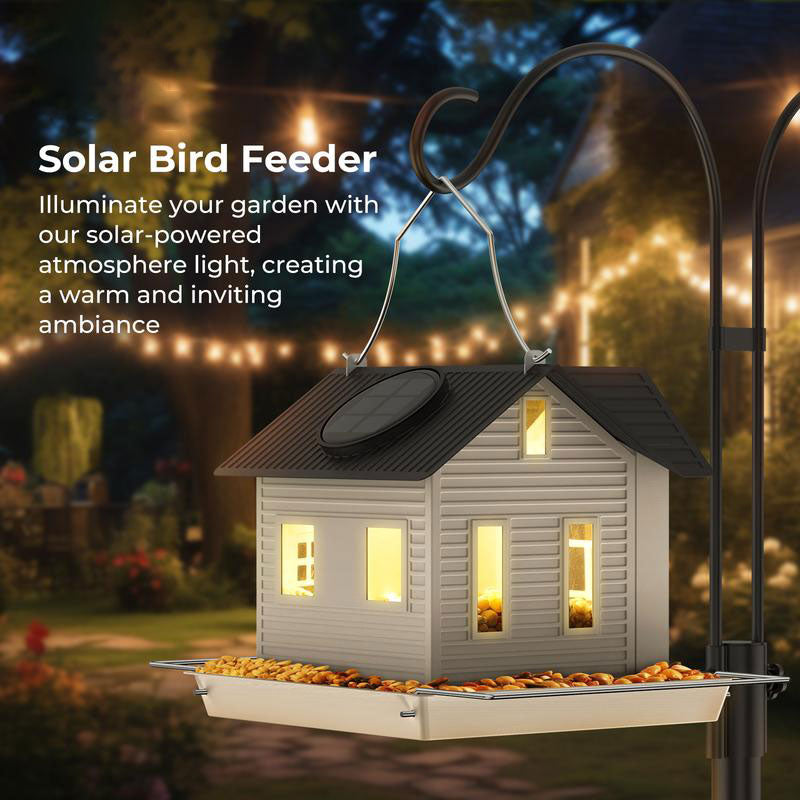 Outdoor hanging solar-powered bird feeder