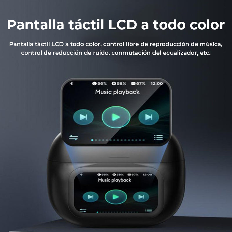 Auriculares inalámbricos con clip y pantalla táctil LCD a todo color
