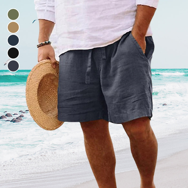 Men's Cotton Linen Drawstring Beach Shorts