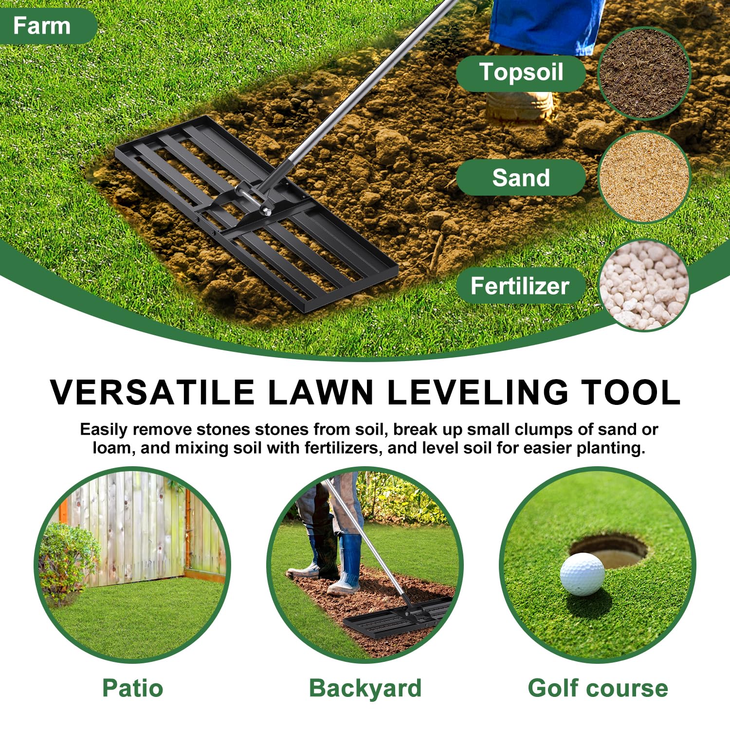 Sakerplus Lawn Leveling Rake (Only Deliver to the US)