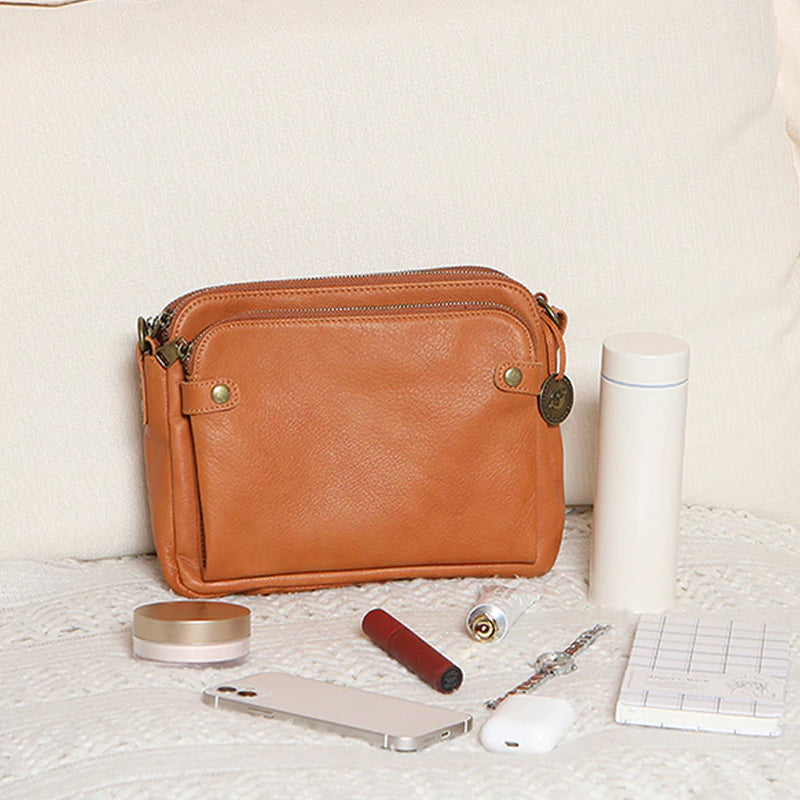 Three-Layer Leather Crossbody Shoulder & Clutch Bag