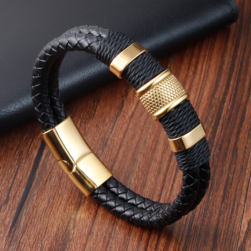 Stainless Steel Leather Cord Bracelet