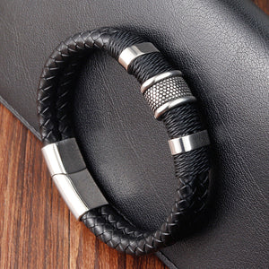 Stainless Steel Leather Cord Bracelet