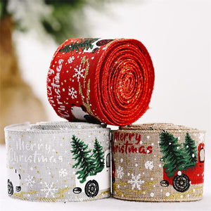 Christmas Ribbon Printed Burlap Ribbons For Gift Wrapping