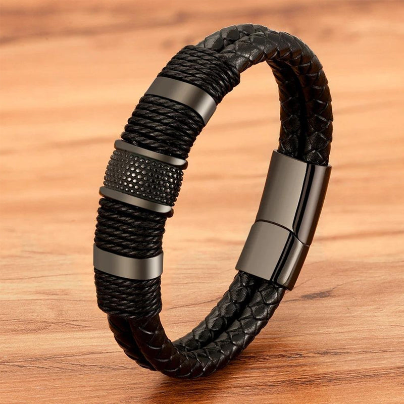 Stainless Steel Leather Cord Bracelet