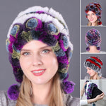 Warm Flowers Striped Real Rex Rabbit Fur Hats