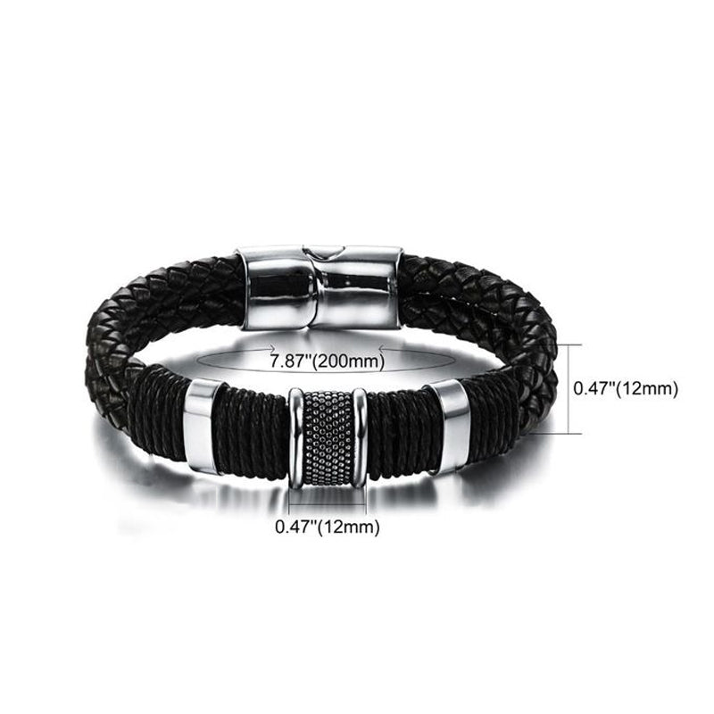 Stainless Steel Leather Cord Bracelet