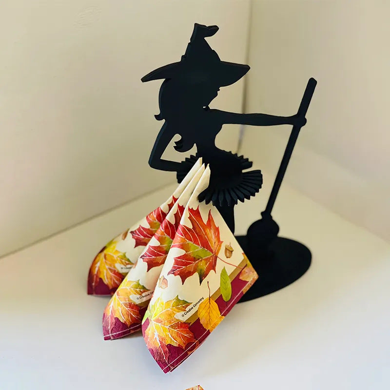 Trätrulle Halloween-häx-servetthållare-dekoration