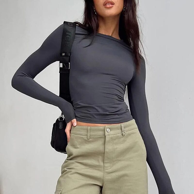 Women's Long Sleeve T Shirts Crew Neck Slim Fit Tops