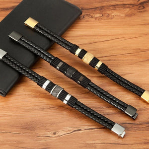 Stainless Steel Leather Cord Bracelet