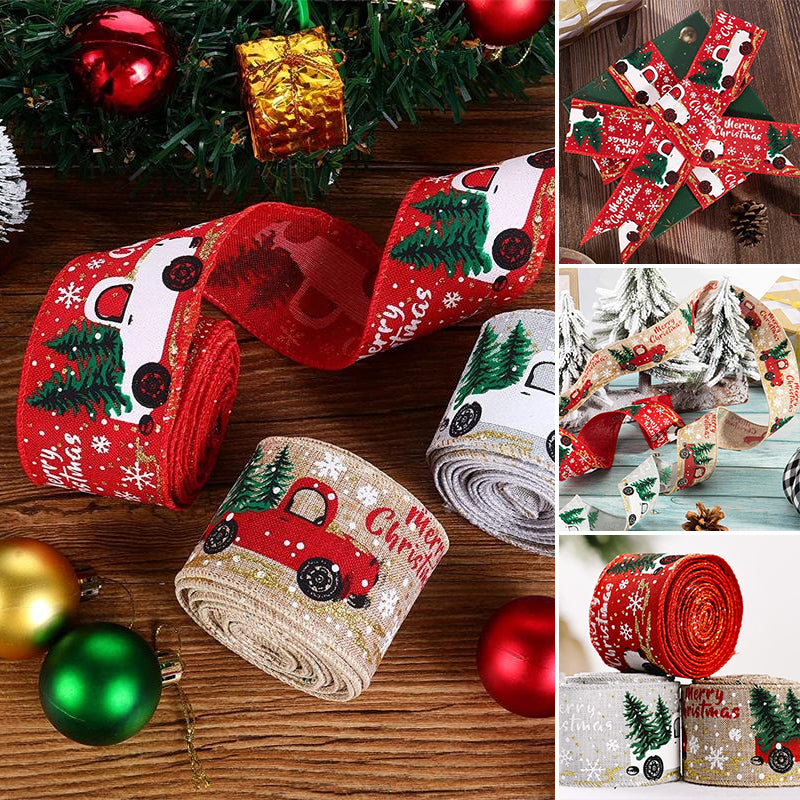 Christmas Ribbon Printed Burlap Ribbons For Gift Wrapping
