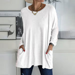 Round Neck Long Sleeve Loose Pocket Solid T-Shirt